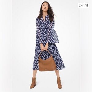 MICHAEL Michael Kors Blue Diamond Pattern Long Sleeve Dress
